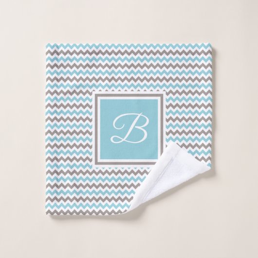 Monogrammed White Blue Gray Chevron Bad Handdoek (Wasdoekje)
