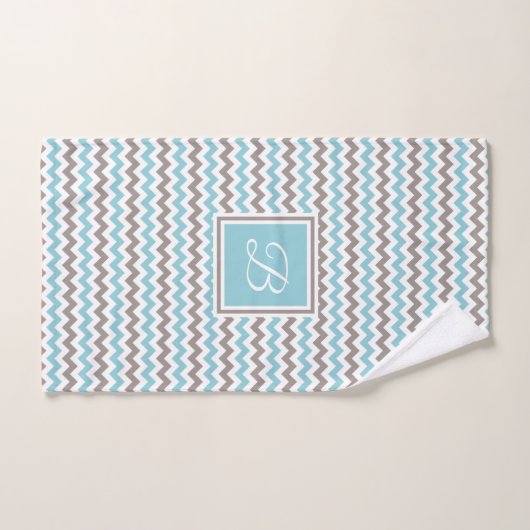 Monogrammed White Blue Gray Chevron Bad Handdoek (Handdoek)