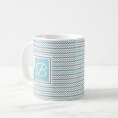 Monogrammed White Blue Gray Chevron Koffiemok (Voorkant links)