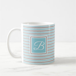 Monogrammed White Blue Gray Chevron Koffiemok