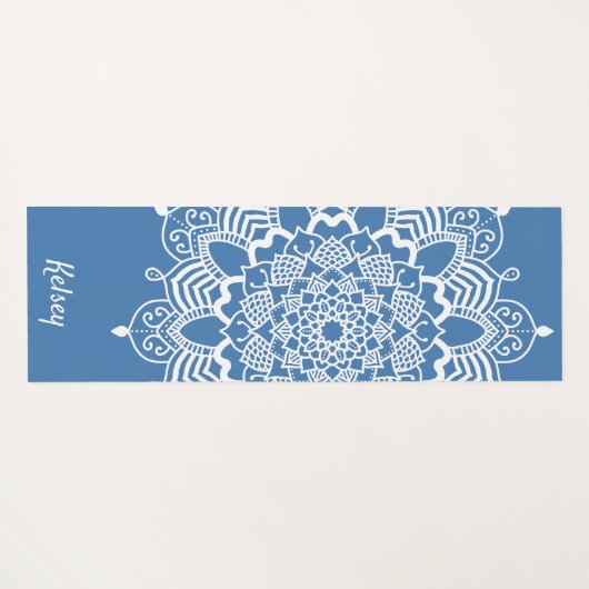 Monogrammed White & Blue Mandala Pattern Yoga Mat (Achterkant (horizontaal))