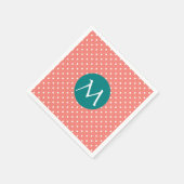 Monogrammed White, Coral Pink en Blauwgroen Polka Servetten (Hoek)