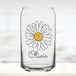 Monogrammed White Daisy Floral Doodle Kinder Blikvorm Glas