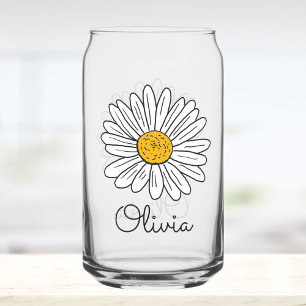 Monogrammed White Daisy Floral Doodle Kinder Blikvorm Glas