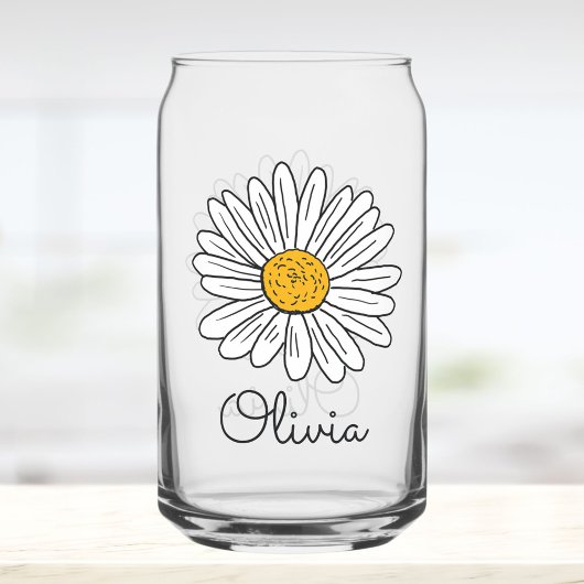 Monogrammed White Daisy Floral Doodle Kinder Blikvorm Glas