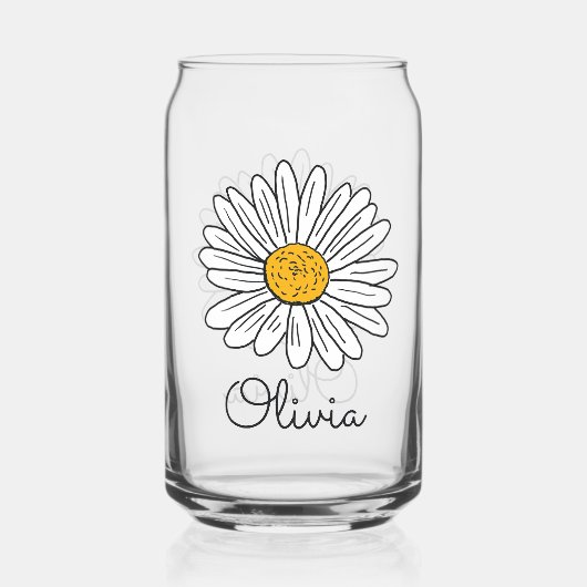 Monogrammed White Daisy Floral Doodle Kinder Blikvorm Glas (Voorkant)