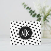 Monogrammed White en Black Polka Dots Briefkaart (Staand voorkant)