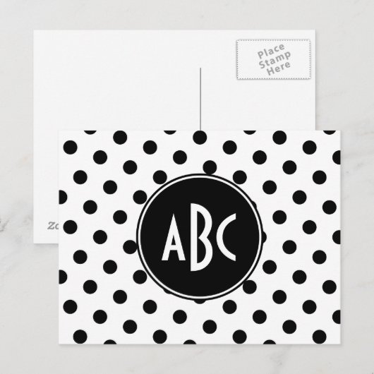 Monogrammed White en Black Polka Dots Briefkaart (Voorkant / Achterkant)