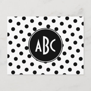 Monogrammed White en Black Polka Dots Briefkaart