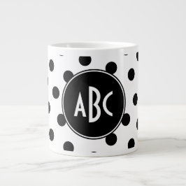 Monogrammed White en Black Polka Dots Grote Koffiekop