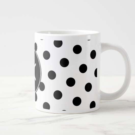 Monogrammed White en Black Polka Dots Grote Koffiekop (Rechts)