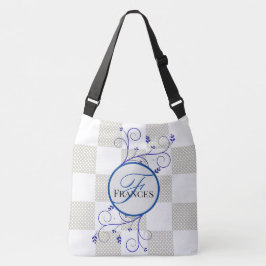 Monogrammed White en Blue Personalized Canvas tas