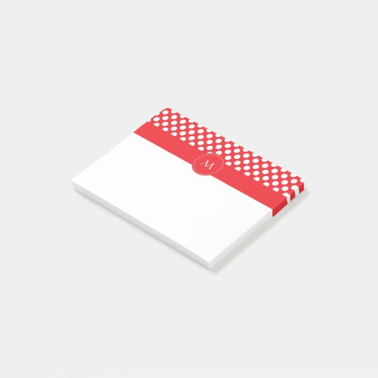 Monogrammed White en Red Polka Dot Post-it® Notes (Schuin)