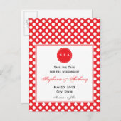 Monogrammed White en Red Polka Dot Save the Date Aankondigingskaart (Voorkant / Achterkant)