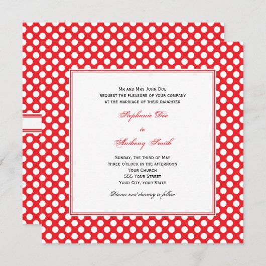 Monogrammed White en Red Polka Dot Wedding Kaart (Voorkant / Achterkant)