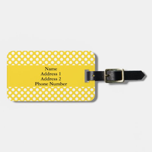 Monogrammed White en Yellow Polka Dot Bagagelabel (Voorkant horizontaal)