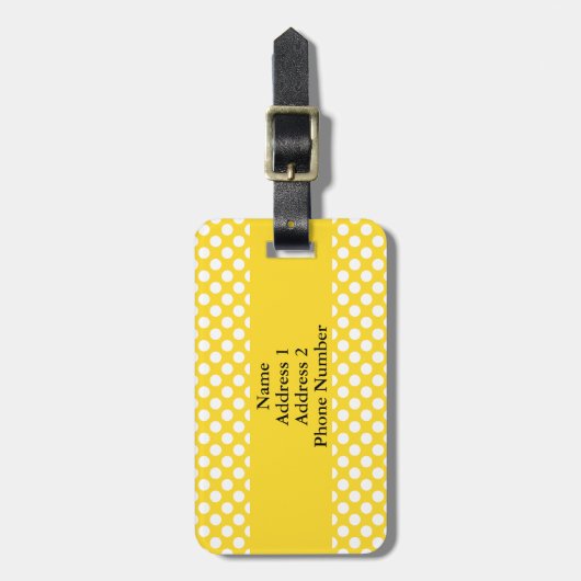 Monogrammed White en Yellow Polka Dot Bagagelabel (Voorkant verticaal)