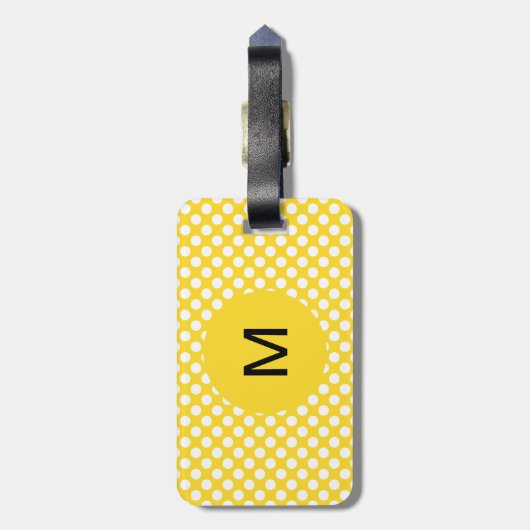 Monogrammed White en Yellow Polka Dot Bagagelabel (Achterkant verticaal)