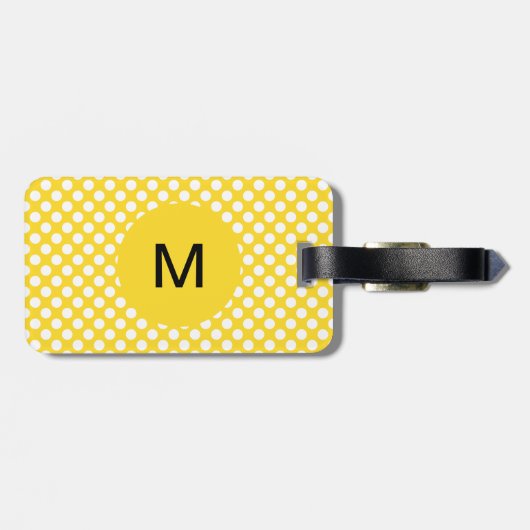 Monogrammed White en Yellow Polka Dot Bagagelabel (Achterkant horizontaal)