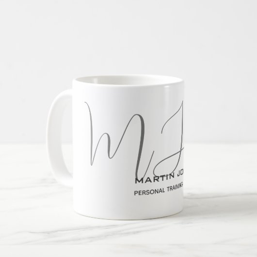 Monogrammed White Grey Personal Trainer Modern Koffiemok (Voorkant links)
