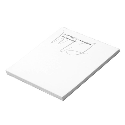 Monogrammed White Grey Personal Trainer Modern Notitieblok (Linkerzijde)