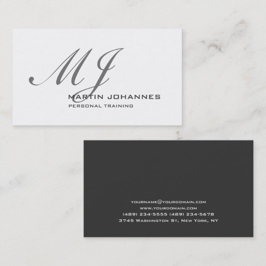 Monogrammed White Grey Personal Trainer Modern Visitekaartje (Voorkant / Achterkant)
