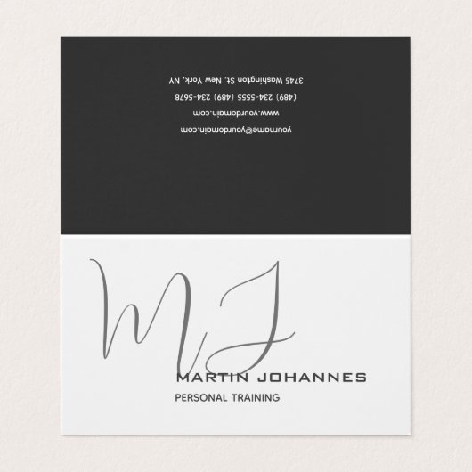 Monogrammed White Grey Personal Trainer Modern Visitekaartje (Buitenkant ongevouwen)