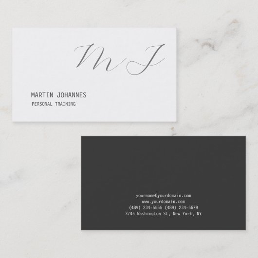 Monogrammed White Grey Personal Trainer Modern Visitekaartje (Voorkant / Achterkant)