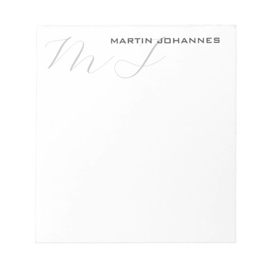 Monogrammed White Grey Professional Modern Notitieblok (Voorkant)
