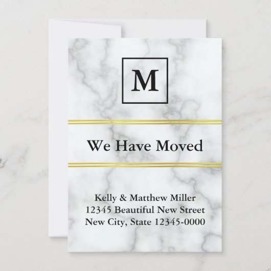Monogrammed White Marble Search Moving Announding Aankondiging (Voorkant)