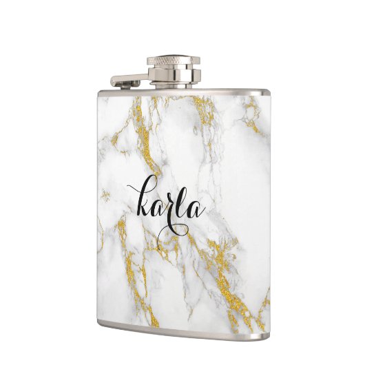 Monogrammed White Marble Stone Gold Accent Heupfles (Links)