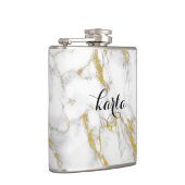 Monogrammed White Marble Stone Gold Accent Heupfles (Rechts)