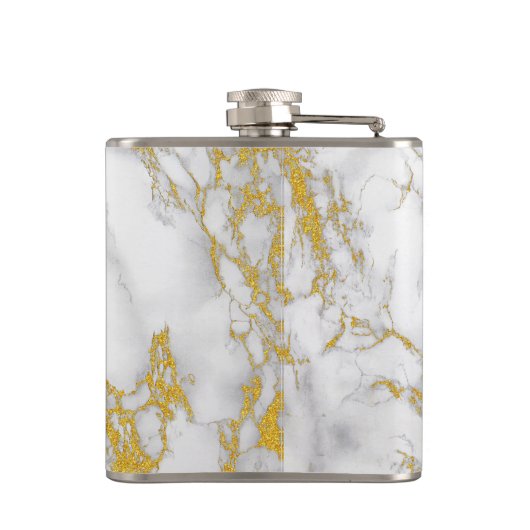 Monogrammed White Marble Stone Gold Accent Heupfles (Achterkant)