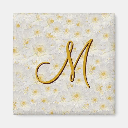 Monogrammed White Mums Magneet (Voorkant)