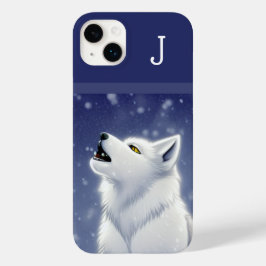 Monogrammed White Wolf Howling Case-Mate iPhone 14 Plus Hoesje