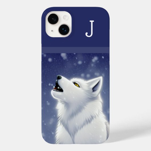 Monogrammed White Wolf Howling Case-Mate iPhone Case (Achterkant)