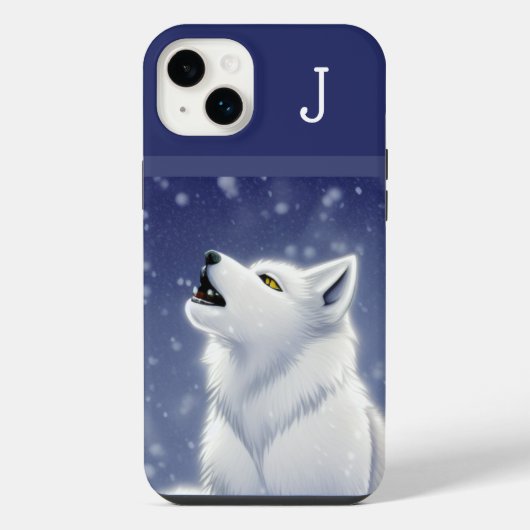 Monogrammed White Wolf Howling iPhone Hoesje (Achterkant)