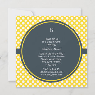 Monogrammed White, Yellow and Charcoal Polka Dot Kaart