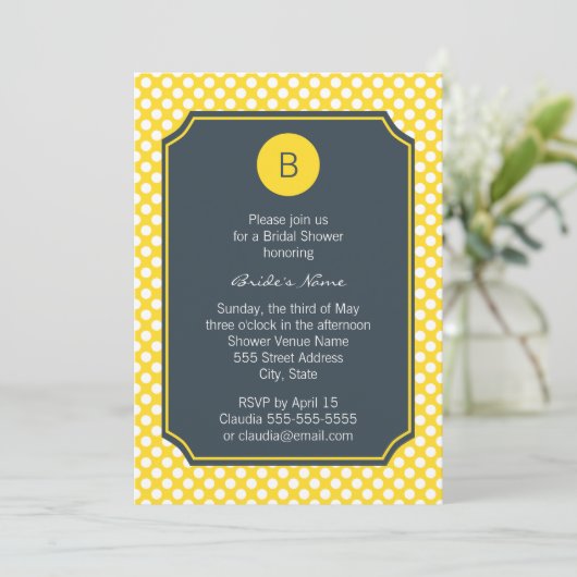Monogrammed White, Yellow and Charcoal Polka Dot Kaart (Staand voorkant)