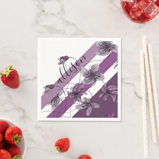 Monogrammed Wilde Violets Waterverf Handgeschilder Servet (Insitu)