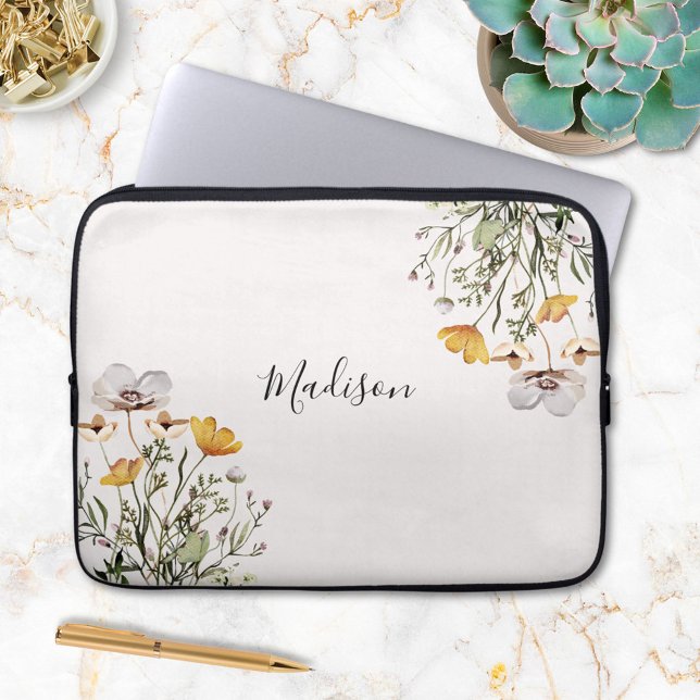 Monogrammed  Wildflower Boeket Laptop Sleeve (In situ)