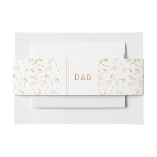 Monogrammed Wildflower Sketch White Gold Wedding Uitnodigingen Wikkel (Voorkant Voorbeeld)