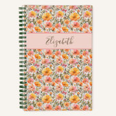 Monogrammed Wildflowers Roze Geel Sinaasappel Rece Notitieboek (Voorkant)