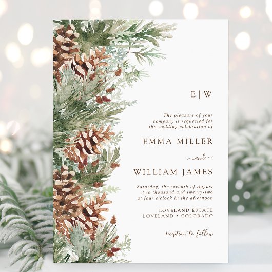 Monogrammed Winter Bruiloft Kaart