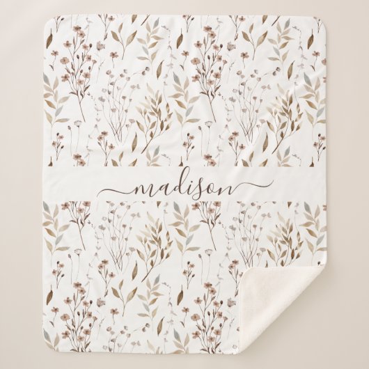 Monogrammed Winter Bruin Gedroogde Bloemen Botanis Sherpa Deken (Voorkant)