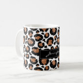 Monogrammed Wit en Gouden Folie Cheetah Patroon Koffiemok (Voorkant links)