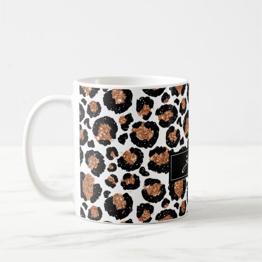 Monogrammed Wit en Gouden Folie Cheetah Patroon Koffiemok (Links)