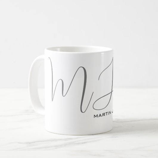 Monogrammed Wit Grijs Persoonlijk Douane Modern Koffiemok (Voorkant links)