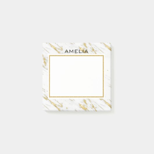 Monogrammed Wit Marmeren Steen Gouden Glitter Post-it® Notes (Voorkant)
