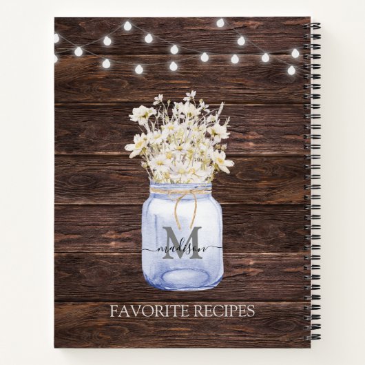 Monogrammed Witte Daisy Bloem Bruin Houten Recept Notitieboek (Achterkant)